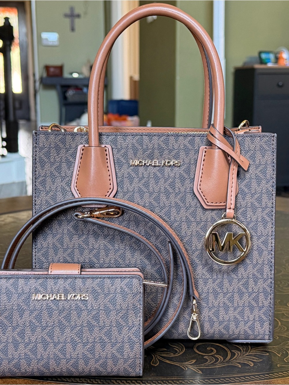 MK Mercer Medium Logo & Leather Accordion Crossbody Bag + Matching Wallet